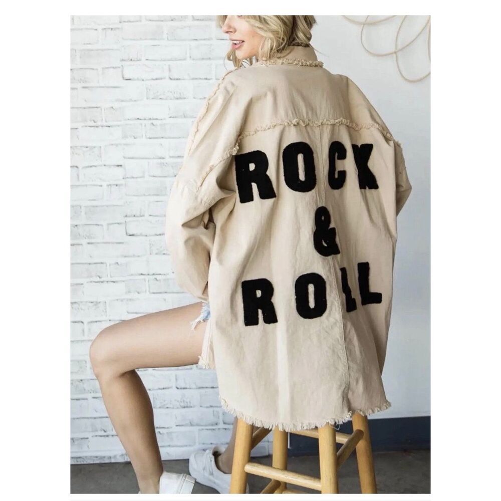 VEVERET Off White Oversize Rock & Roll Shacket-S